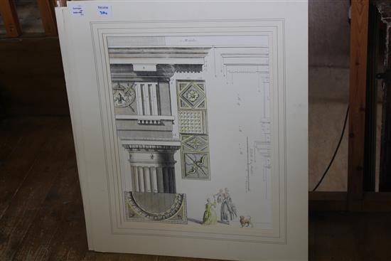 Betty Swanwick, coloured lithograph and 3 architectural prints (4)